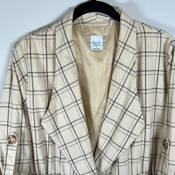 Cozy Co Women's Harper Plaid Jacket Beige Button Up Lined Shacket Layering Large - Picture 3 of 13